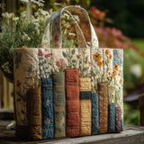 Quilted Handcrafted Bag: Books and Flowers