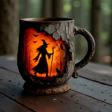 3D Halloween Handmade Mug – with Witch and Cat Design