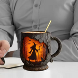 3D Halloween Handmade Mug – with Witch and Cat Design